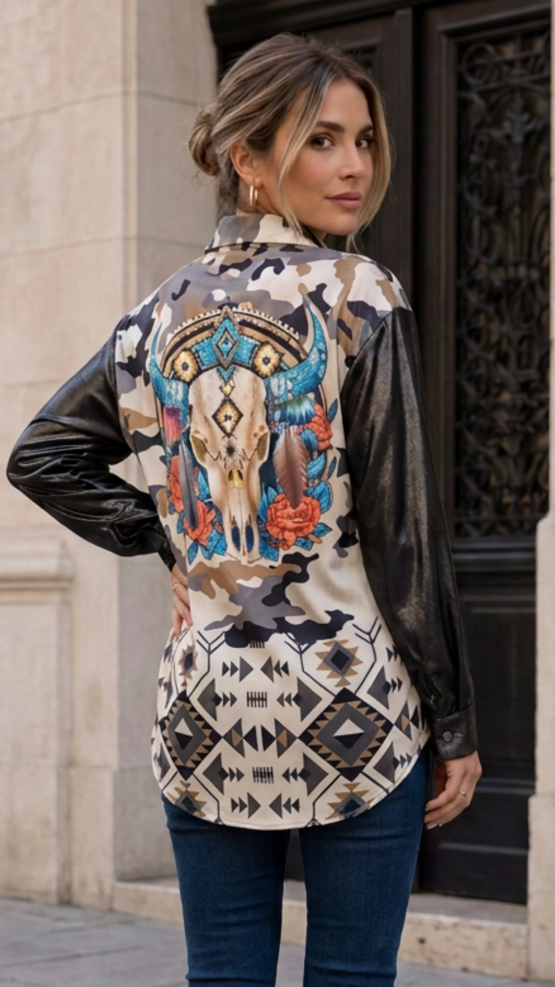 Chemise Noire Lamé à Motif Buffle INDRA