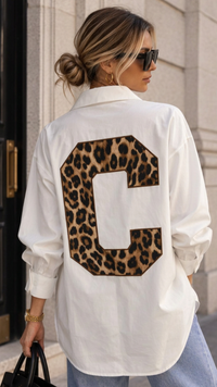 Chemise Oversize Chic à Maxi Lettre Léopard au Dos ALICE
