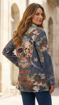 Veste blazer Suédine Imprimé Camouflage "Tête de Mort"