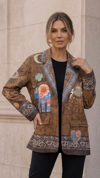 Veste blazer Suédine Camel Motif EYES