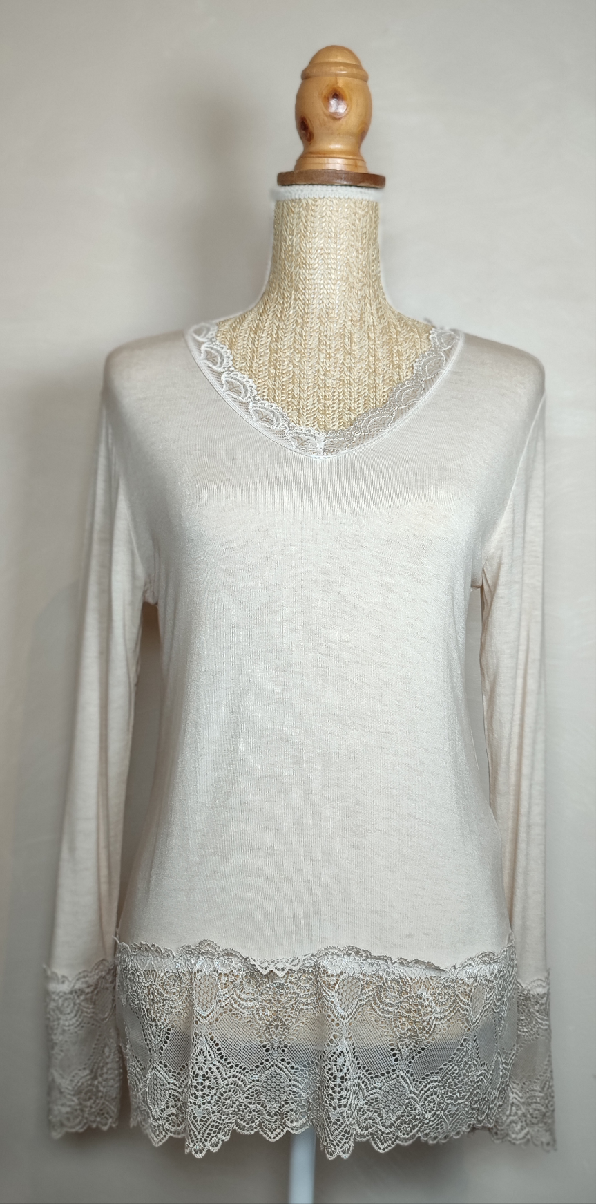 Top Dentelle Col V ELY Beige Clair