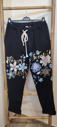Pantalon Noir à Motif Floral VALL