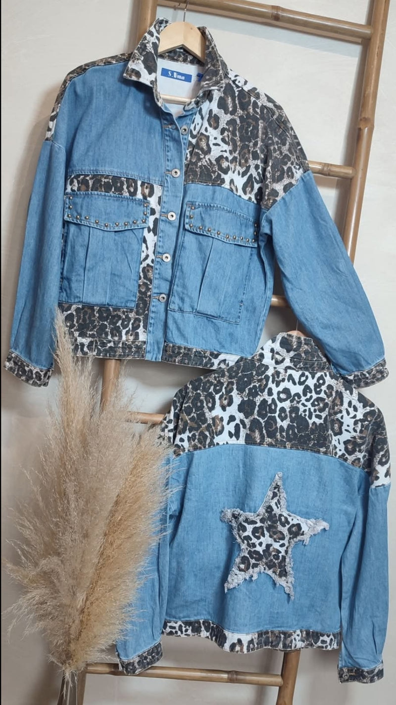 Veste en Jean Imprimé Léopard Motif Etoile SYA