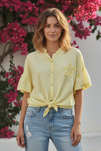Chemise Jaune Pâle à Empiècement Etoile GINI