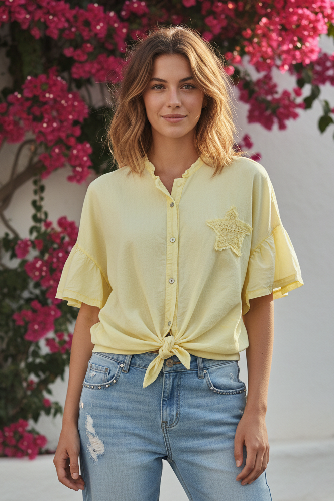 Chemise Jaune Pâle à Empiècement Etoile GINI
