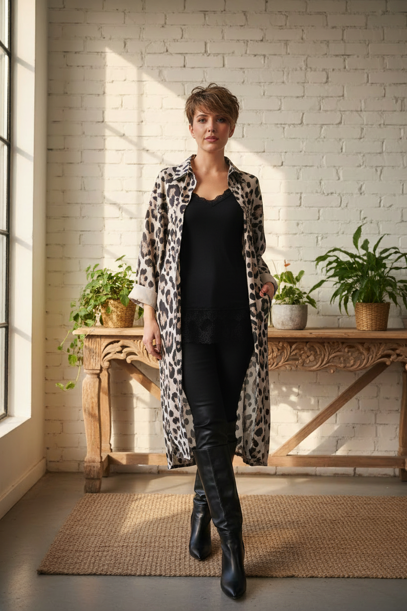 Chemise léopard ouverte avec top Ely noir - vue de face