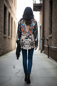 Chemise Noire Lamé INDRA - vue de dos avec motif buffle - style rock chic