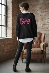 Gilet Noir Inscription Rose Fuschia LOVE - Vue de dos
