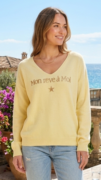 Pull Jaune à Inscription Dorée "Mon Rêve à Moi"