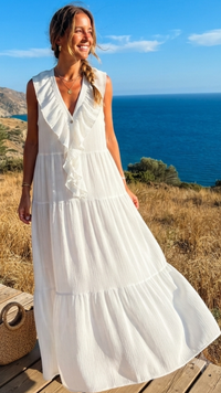 Robe Blanche à Volants Crêpe Irisé FLOA