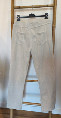 Pantalon Velours Ecru à Inscription Léopard "ROCK & LOVE"