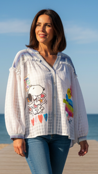 Blouse Bi Matière Bleu et Blanc SNOOPY