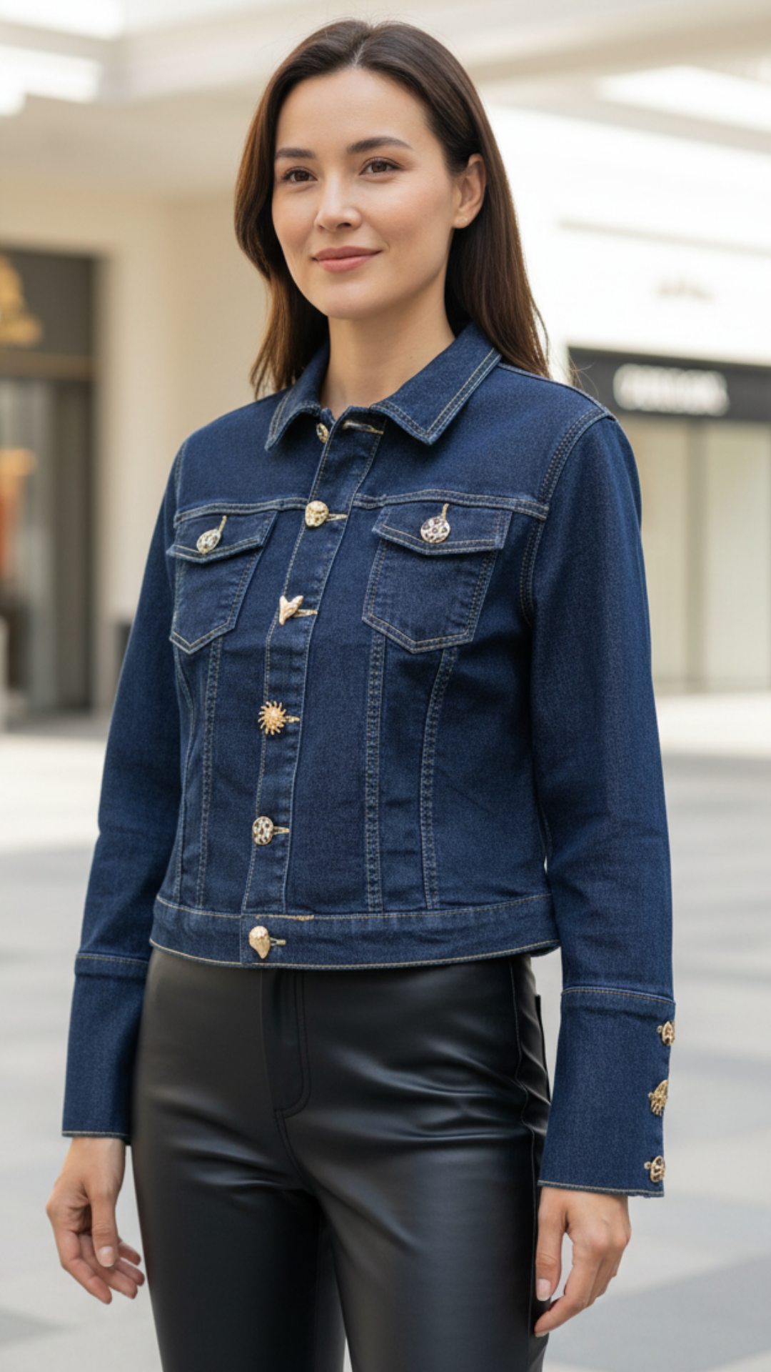 Veste en Jean Bleu Brut à Boutons Fantaisie Dorés AMBRE