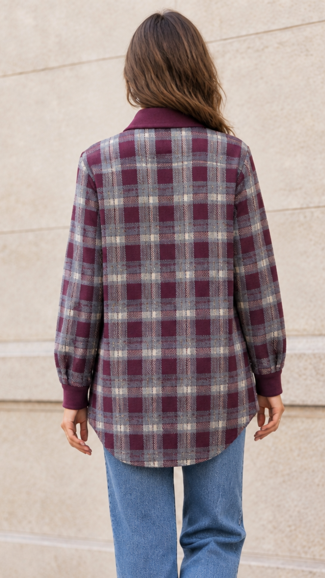 Chemise à Carreaux Bi-Matière Bordeaux et Strass MODA