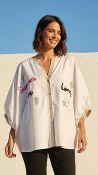 Chemise Blanche Oversize à Inscription Manches ornées de Doré SUMMER