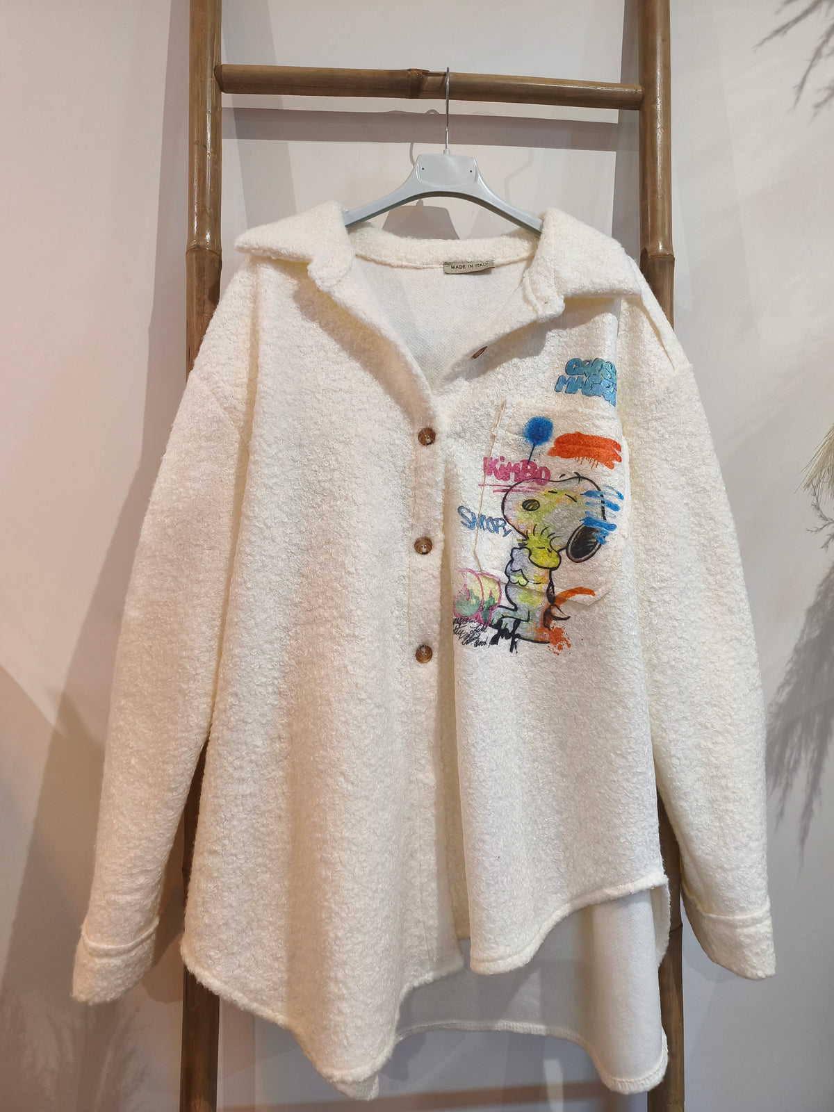 Veste Surchemise en Bouclette Ecru Motif SNOOPY