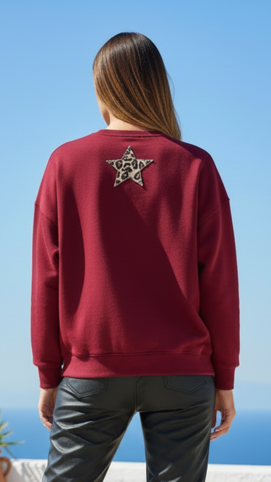 Sweat Bordeaux à Empiècement Etoile Léopard MAXOU