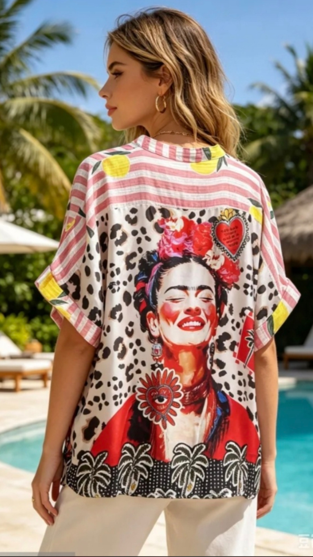 Blouse Rayé Rose et Blanc Imprimé Citron FRIDA