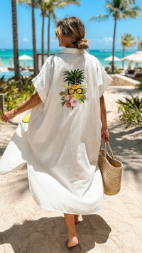 Robe Chemise Oversize Blanche à Motif "ANANAS"