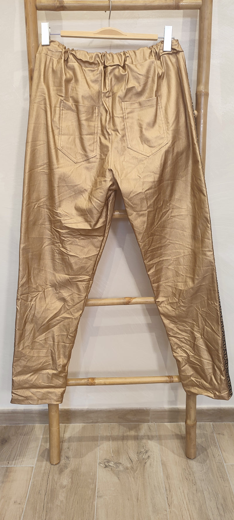 Pantalon Doré Simili Bande Léopard ALBIN