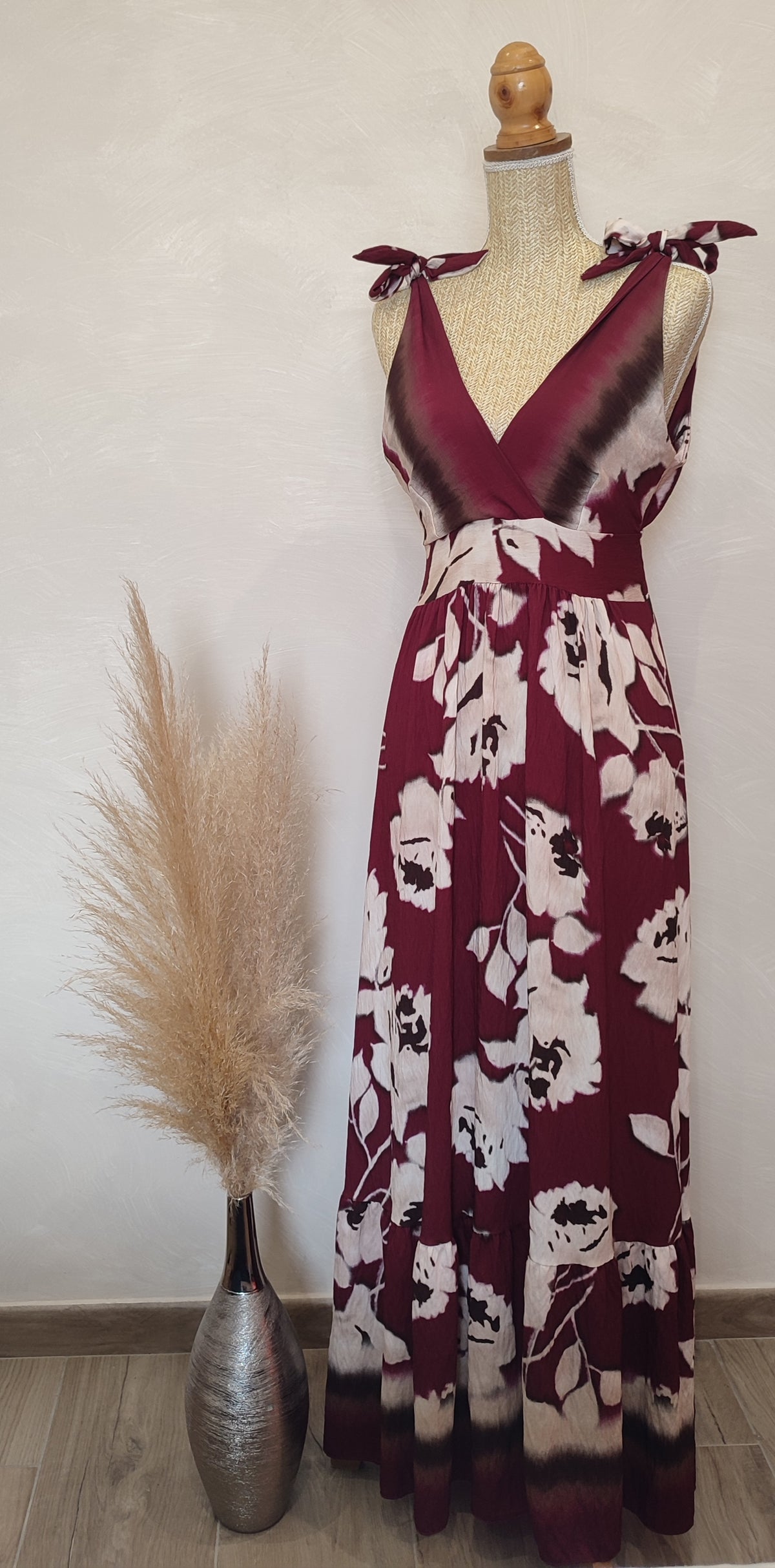 Robe à Motif Floral Bordeaux INES