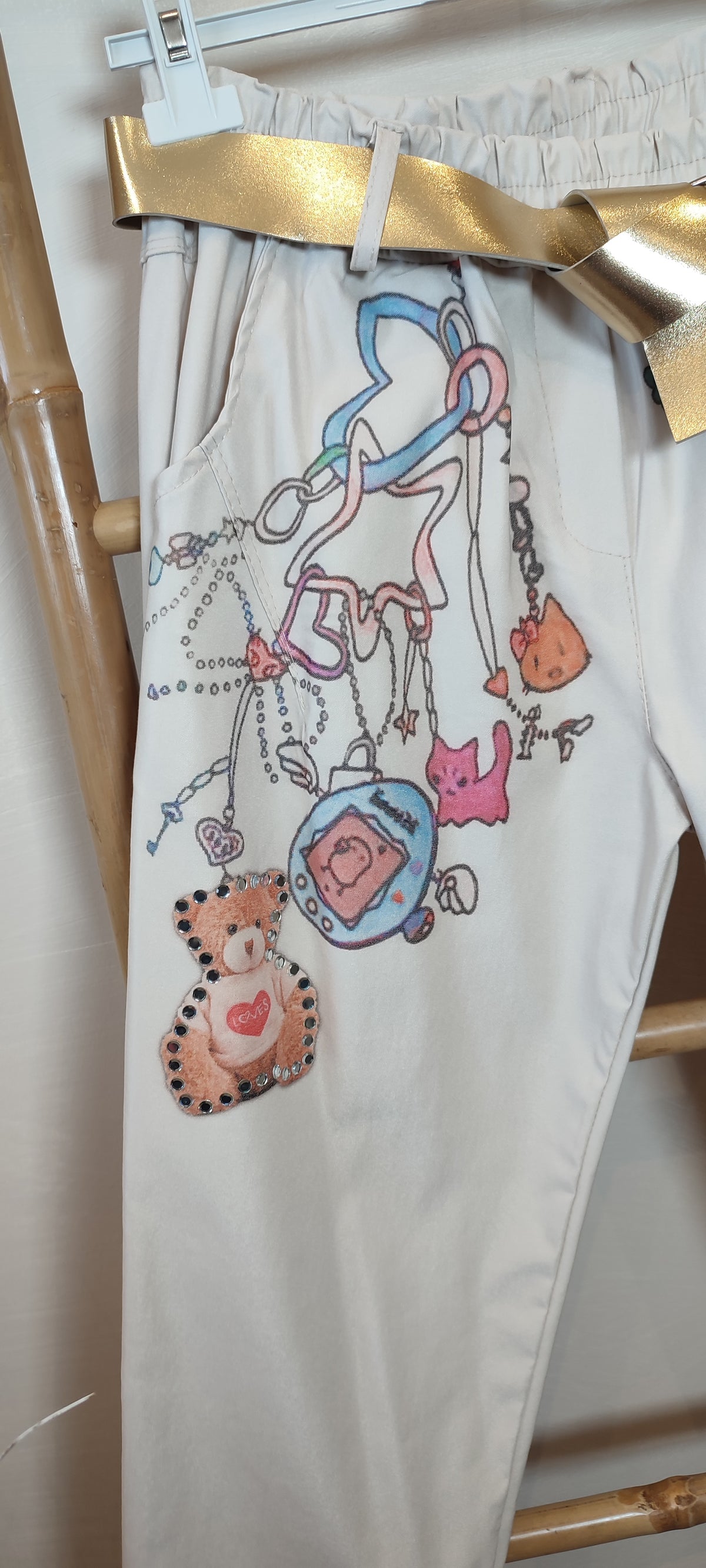 Pantalon Beige à Motifs Ornés de Strass SORIN