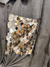 Chemise en Jean Taupe Poche Sequins MYLENE