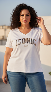 Tee-Shirt Blanc Inscription Léopard ICONIC