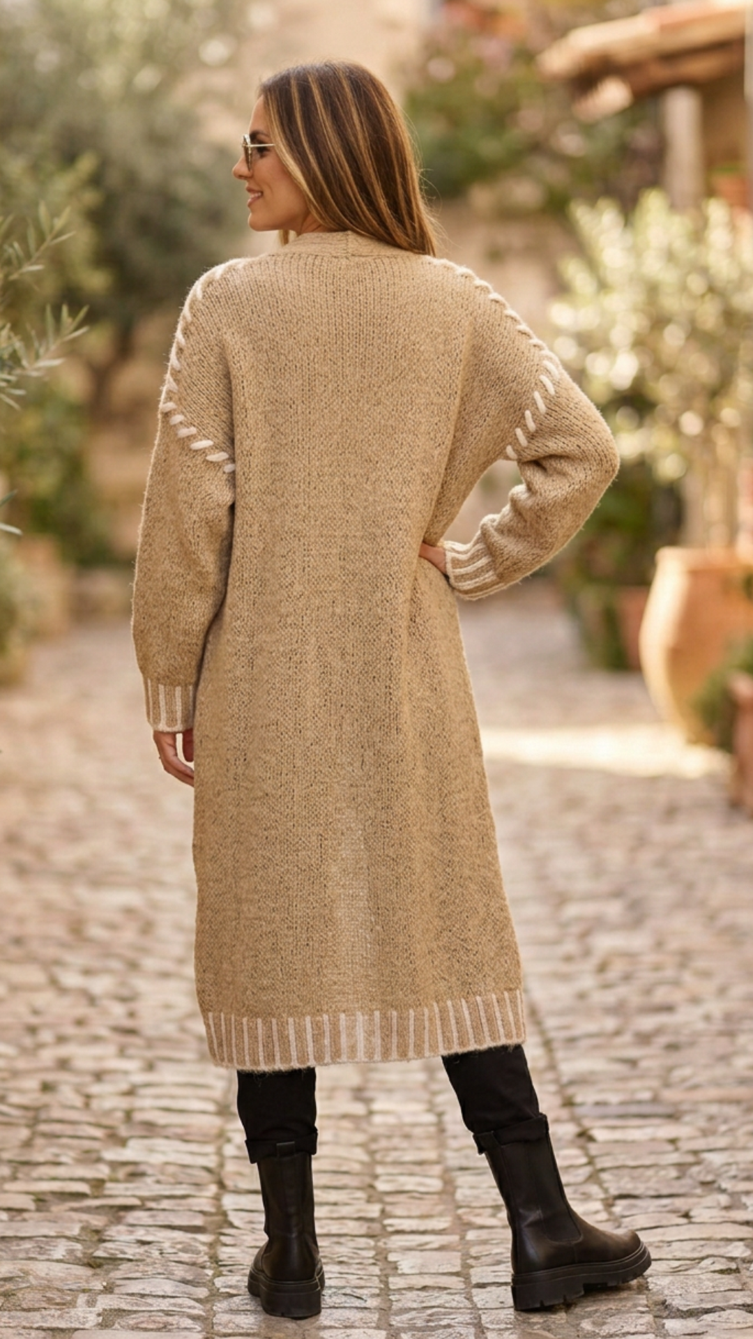 Gilet Long Camel Clair et Torsade DODY
