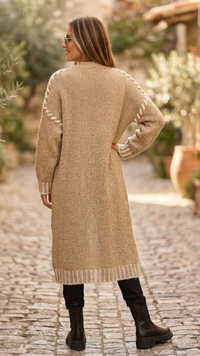 Gilet Long Camel Clair et Torsade DODY