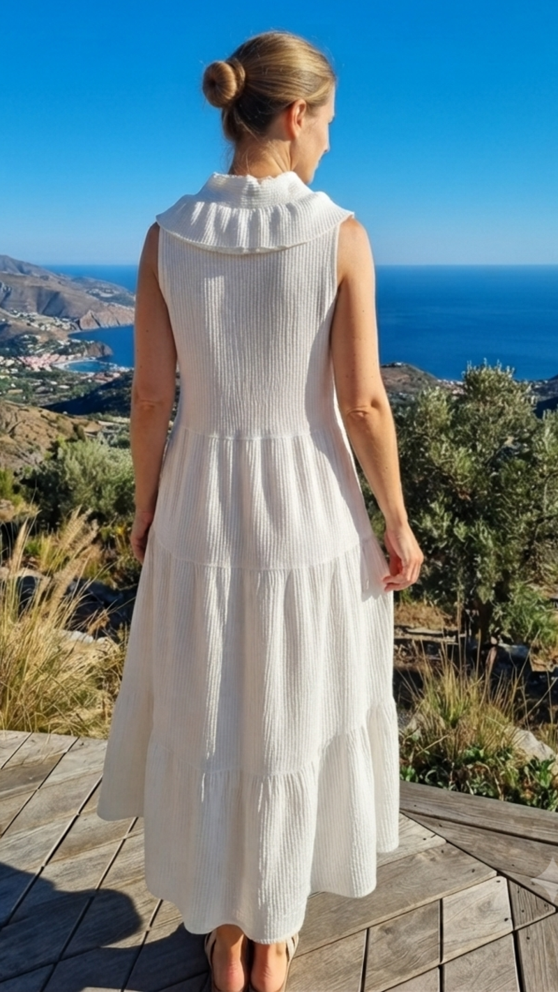 Robe Blanche à Volants Crêpe Irisé FLOA