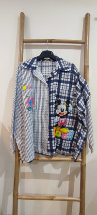 Chemise à Carreaux Bleu Marine et Blanc MICKEY