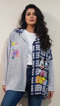 Chemise à Carreaux Bleu Marine et Blanc MICKEY