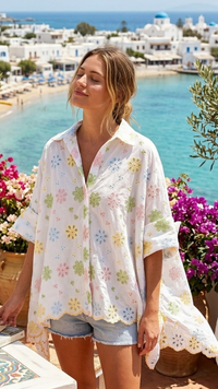 Chemise Poncho Fleurs Brodées Multicolore JANE