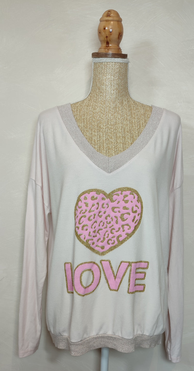Tee-Shirt Rose Pastel à Imprimé LOVE