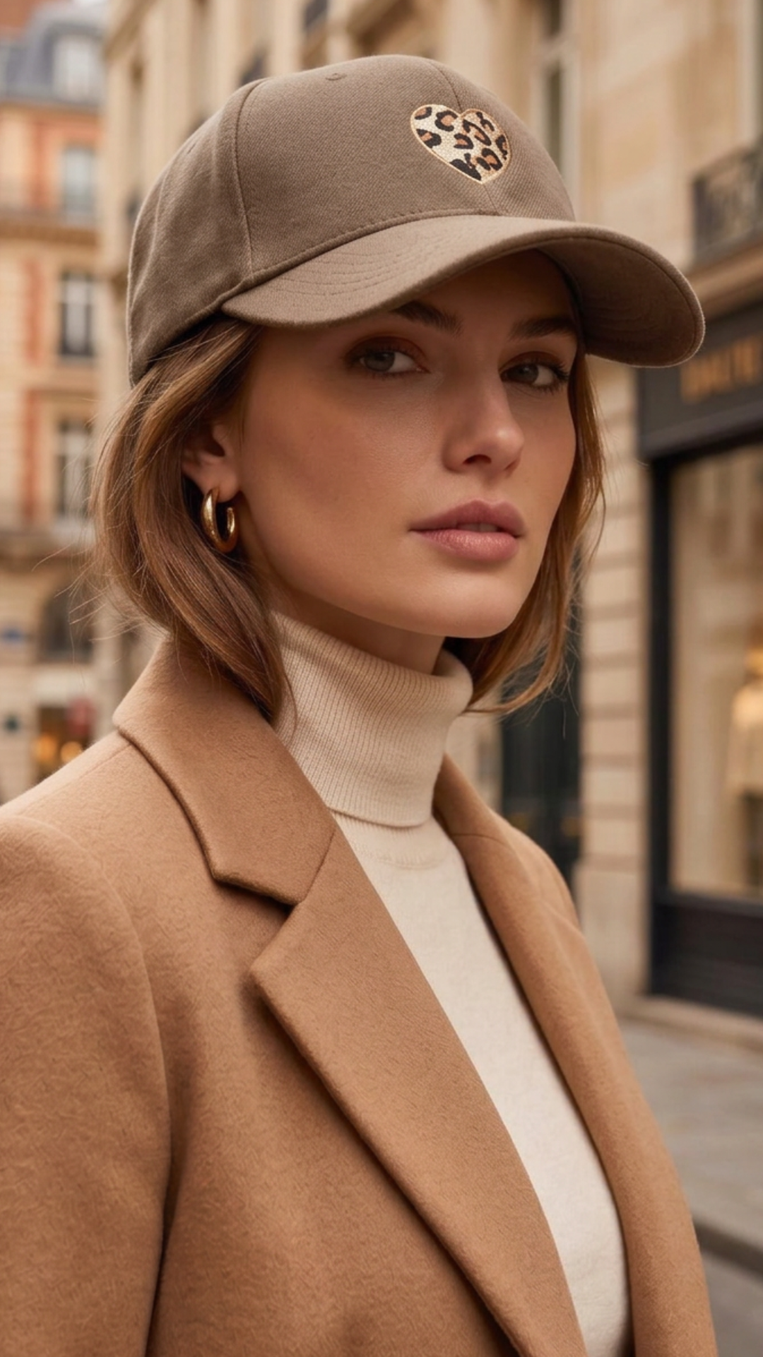 Casquette Taupe Imprimé Coeur Léopard MONIA