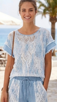Top en Dentelle Blanc et Bleu Jean VIVI