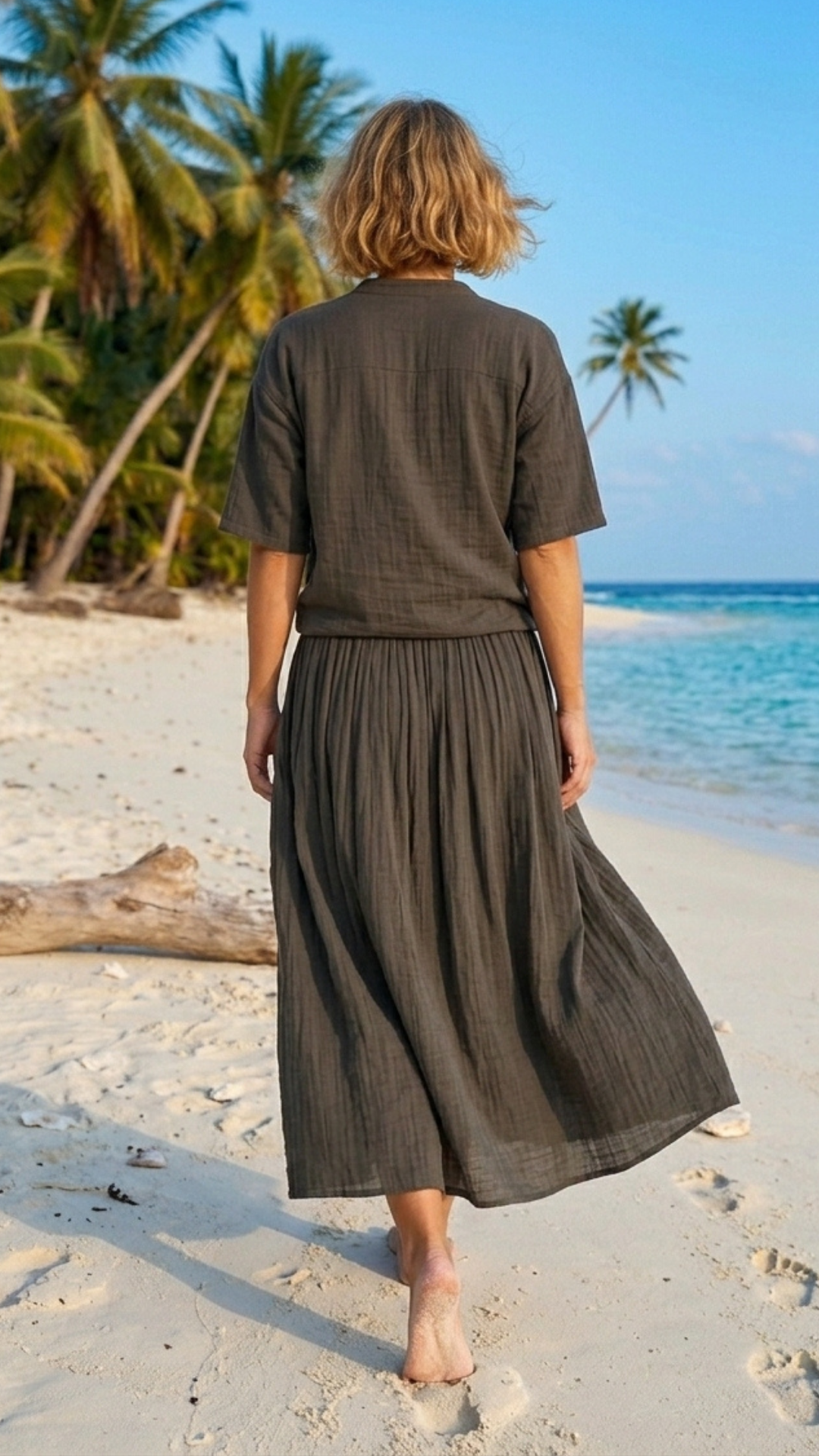 Ensemble Chemise et Jupe Longue Voile de Coton Chocolat