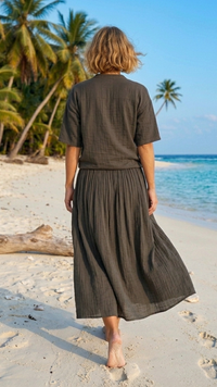 Ensemble Chemise et Jupe Longue Voile de Coton Chocolat