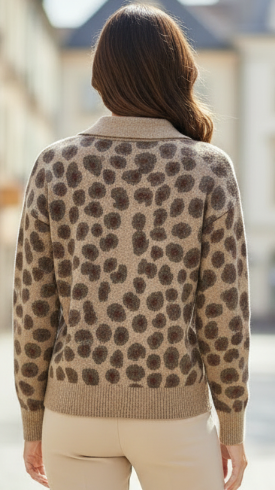 Pull Taupe Imprimé Léopard ANDY