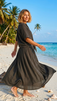 Ensemble Chemise et Jupe Longue Voile de Coton Chocolat