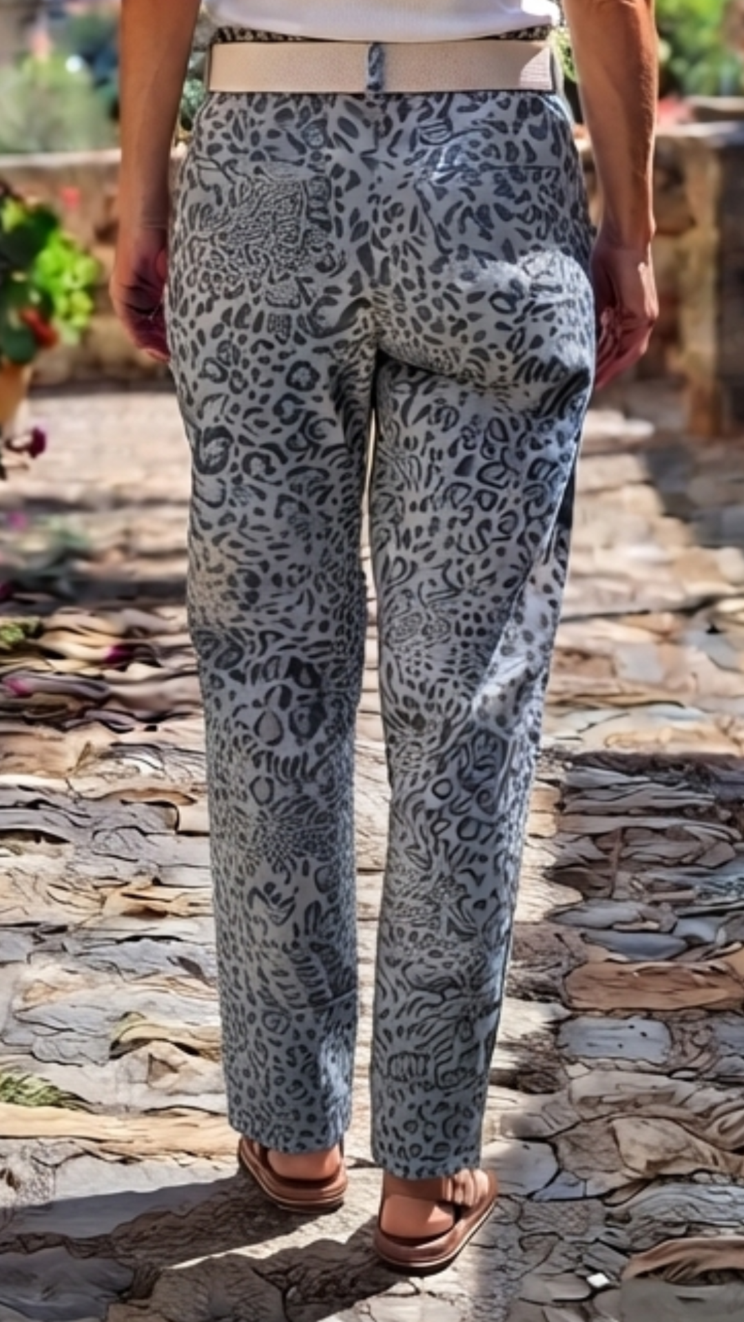 Pantalon Bleu Jean Imprimé Léopard ZIGGY