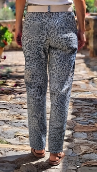 Pantalon Bleu Jean Imprimé Léopard ZIGGY