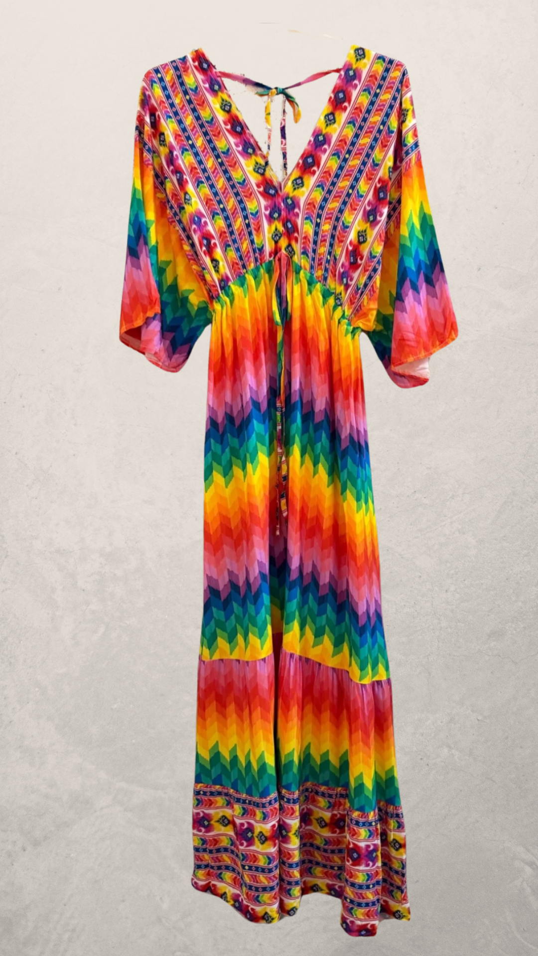 Robe Longue Col V Imprimé Multicolore DANIELA