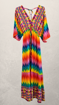 Robe Longue Col V Imprimé Multicolore DANIELA