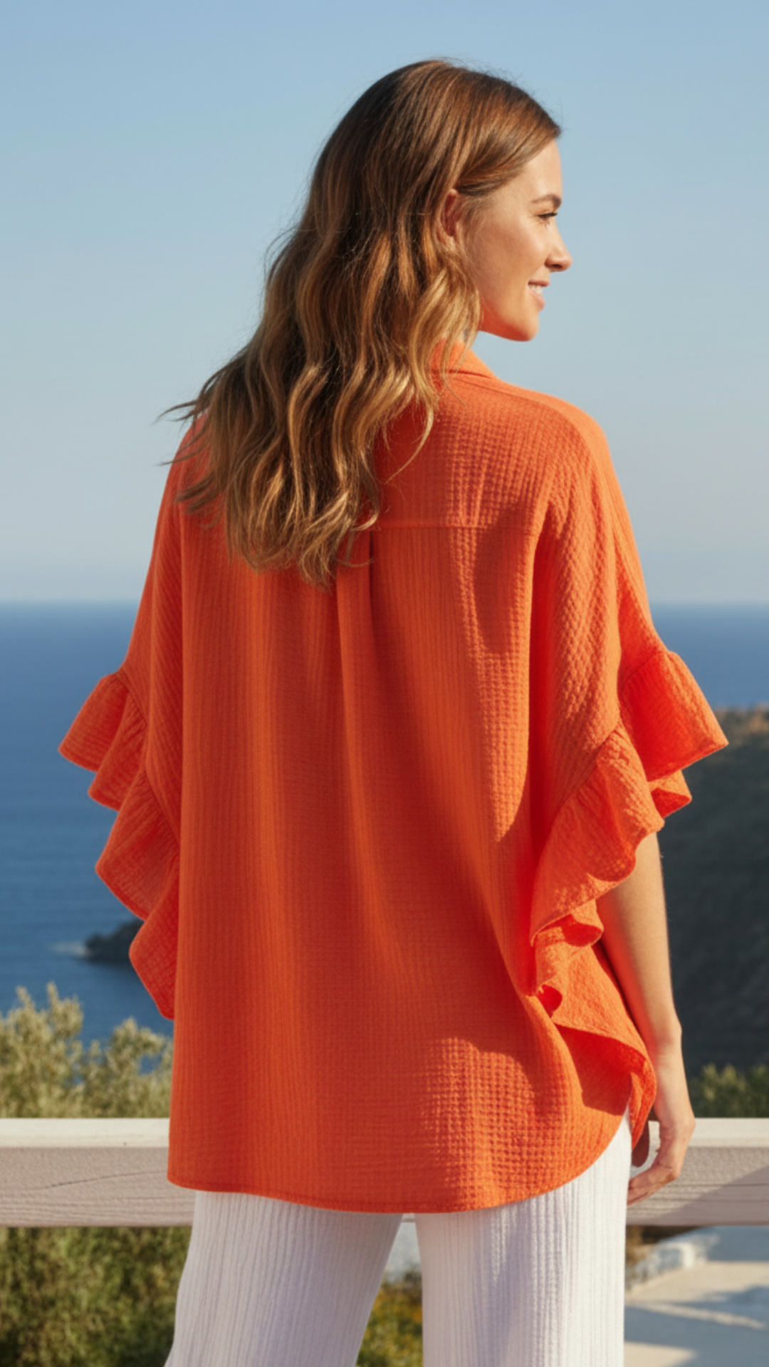 Chemise Gaze de Coton à Volants Orange ELINE
