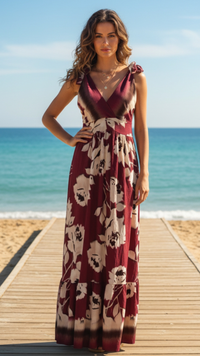 Robe à Motif Floral Bordeaux INES