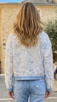Veste Blanche et Jean à Sequins Argentés JENNA
