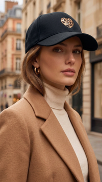 Casquette Noire Imprimé Coeur Léopard MONIA
