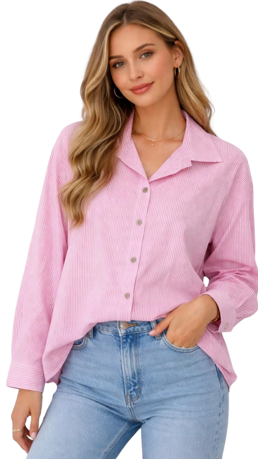 Chemise Rayée Rose et Blanc Dos Coeur Dentelle HEART